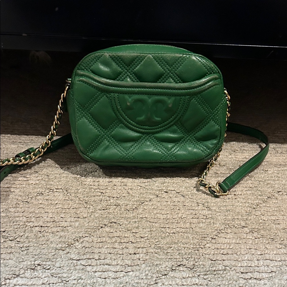 Tory Burch Green Quilted Crossbody Bag